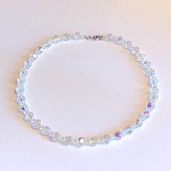 American Vintage Glass NECKLACE 15” Aurora Borealis Iridescent Faceted Beads - Picture 1 of 5